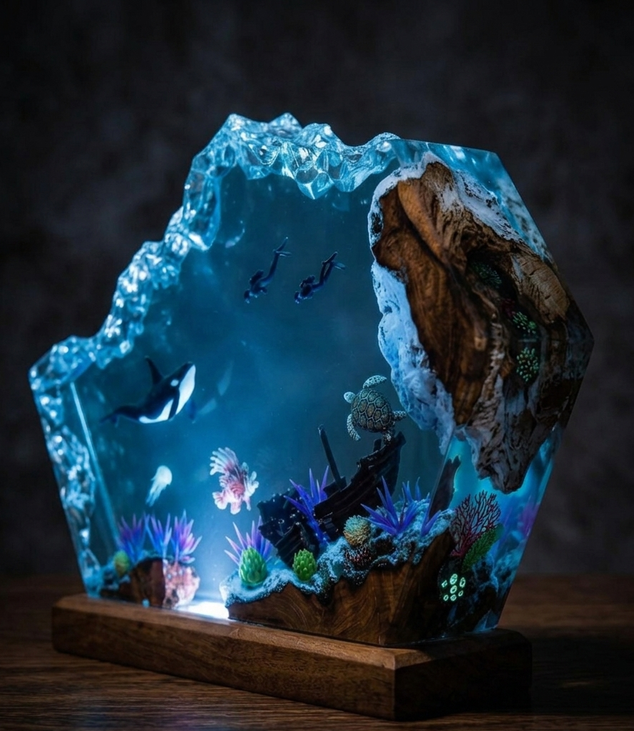 Lampada Led in Legno e Resina
